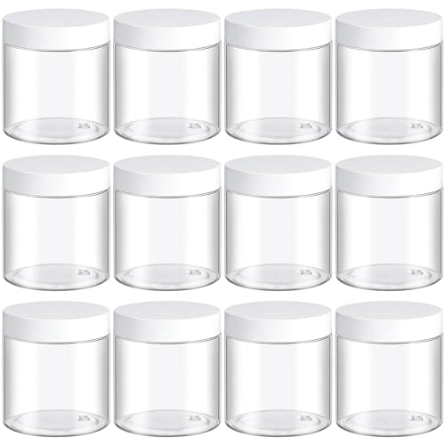 TUZAZO 8 Oz Plastic Containers with White Lids - 12 Pack Leak-Proof Jars