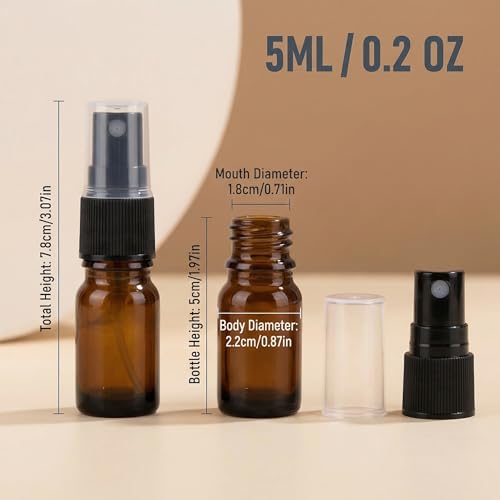 6PCS 5ml/0.2oz Empty Amber Glass Spray Bottles Refillable Fine Mist