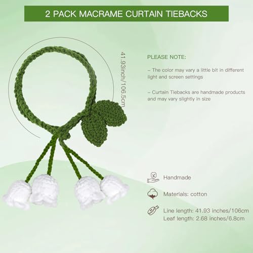 Boho Flower Curtain Tiebacks - 2 Pack No-Drill Holdbacks for Nursery & Bedroom