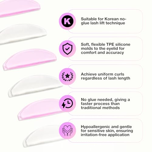Curacoro Silicone Lash Lift Shields - 4 Reusable Rods for Curling