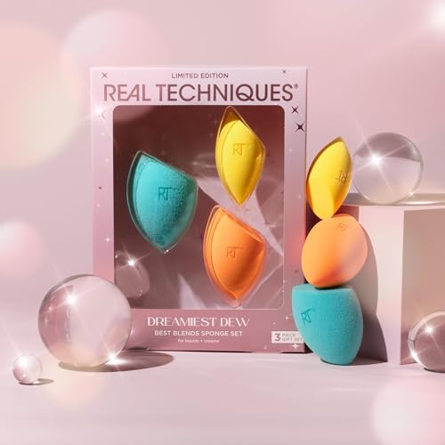 Real Techniques Dreamiest Dew Makeup Sponge Set - Holiday Gift, Latex-Free, Includes Foundation & Concealer Sponges