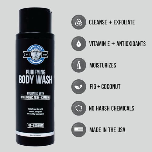 Men's Plant-Based Hydrating Body Wash with Exfoliation – Fig & Coconut Scent, 12 Fl Oz