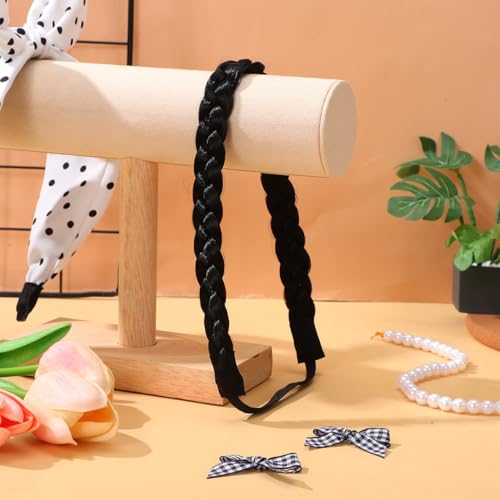 Beaupretty Black Braided Headband for Women - Elastic Stretch Hair Accessory