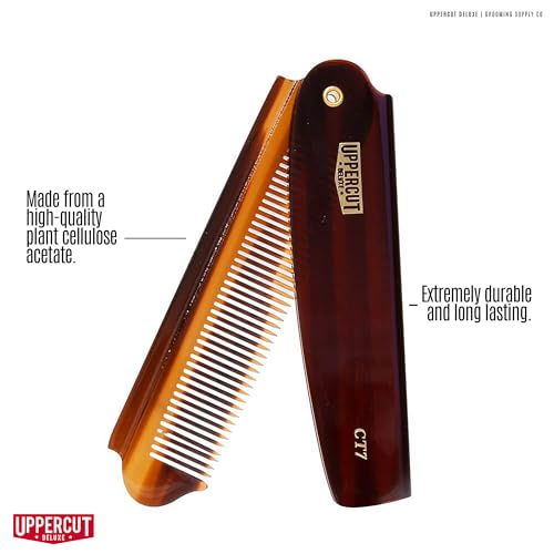 Uppercut Deluxe CT7 Tortoise Shell Folding Pocket Hair Comb for Men – Travel Size Styling Tool