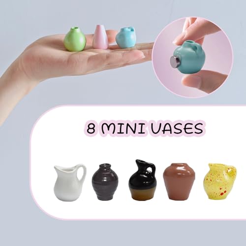 Mini Magnetic Ceramic Vase Set - 8 Decorative Refrigerator Magnets
