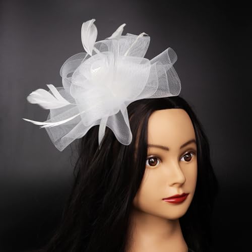 Needzo White Fascinator Headband or Hair Clip Derby Tea Party Accessory