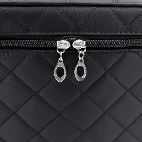 Large Waterproof Makeup Bag with Handle for Travel and Cosmetics - Black