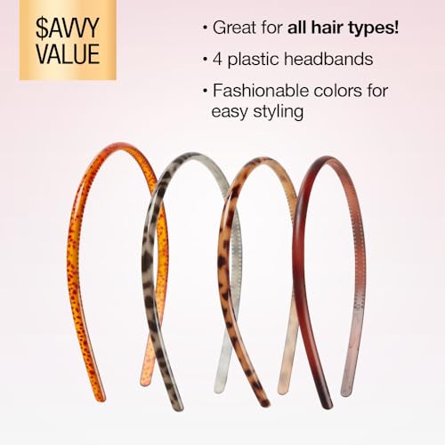 Conair Scunci Effortless Beauty Skinny Headband Set - 4 Tortoise Hair Accessories