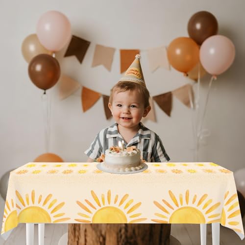 Boho Sunshine Table Covers - 4pcs Disposable Plastic for Baby Showers & Birthday Parties