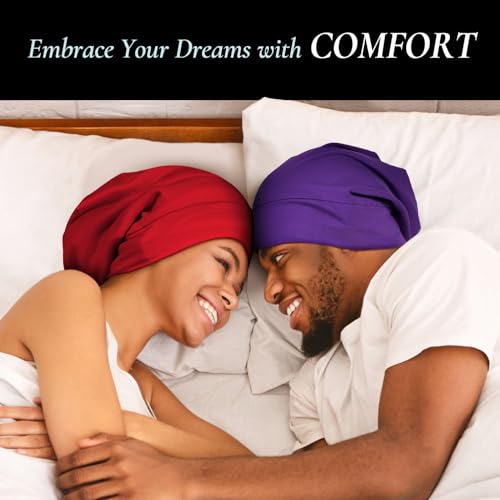 Medium Purple Satin Sleep Bonnet for Women & Men - Adjustable Hair Wrap, Stay On All Night