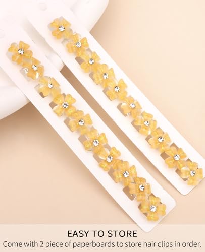 Wecoe Yellow Flower Hair Clips 20 Pcs Tiny Bling Four-Petal Hair Accessories for Women