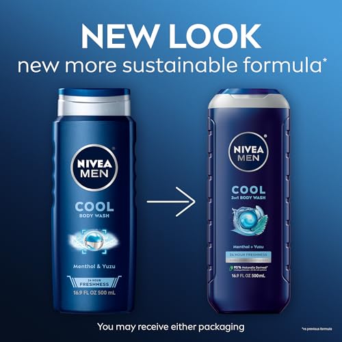 NIVEA MEN Cool 3-in-1 Body Wash Scented Multipack, 3 x 16.9 Fl Oz, Menthol & Yuzu