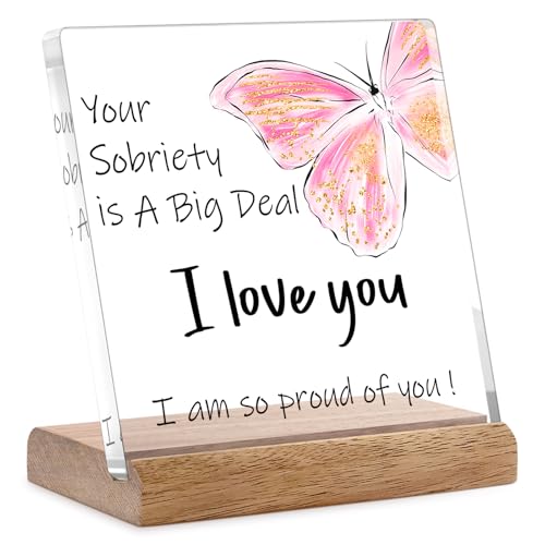 Inspirational Sobriety Gift Plaque for 1 Year Recovery - 4.7" x 4.7"