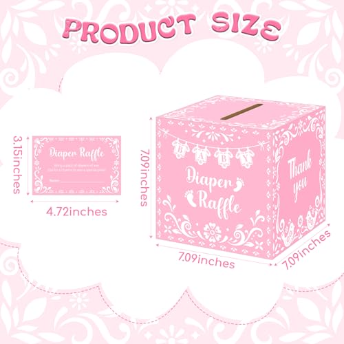 Cielito Lindo Diaper Raffle Tickets & Box Set - 50 Pink Cards