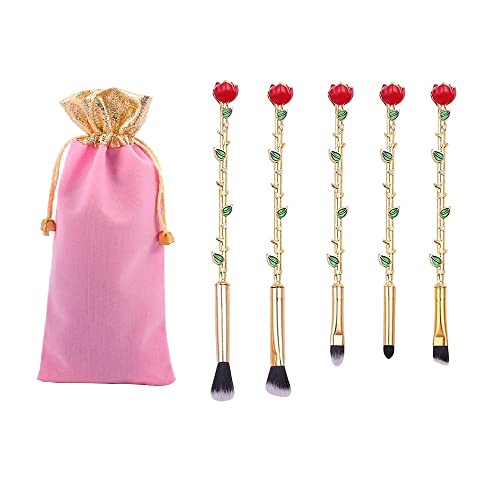 Winvin 5 Pcs Beauty Eye Shadow Makeup Brushes Set with Gift Bag (Gold) for Daily Makeup