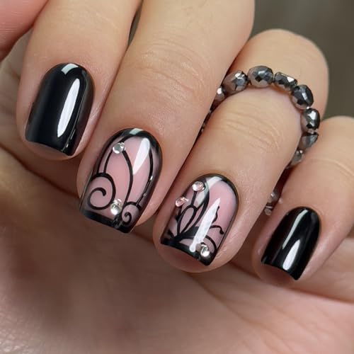 CurvLife Press On Nails Set - 32PCS Soft Gel with Rhinestones