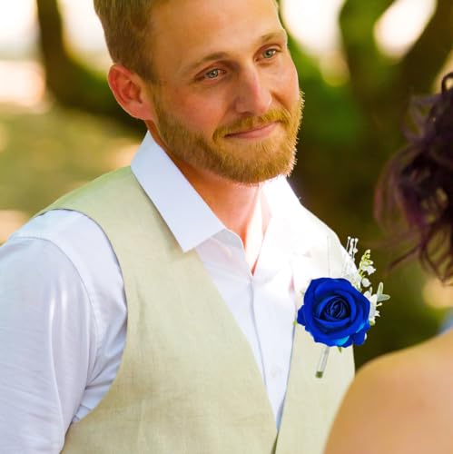 Royal Blue Silk Rose Boutonniere for Men - Wedding & Prom
