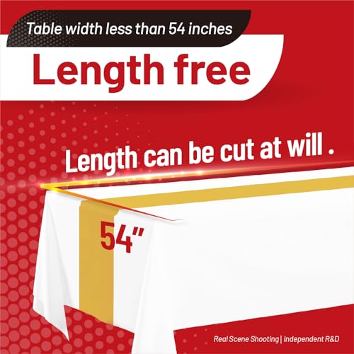 White & Gold Disposable Tablecloth - 110 Ft x 54 In Plastic Cover