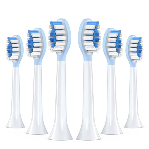 Keosaa Replacement Brush Heads for Philips Sonicare - 6 Pack (Ice Blue) with Tongue Cleaner