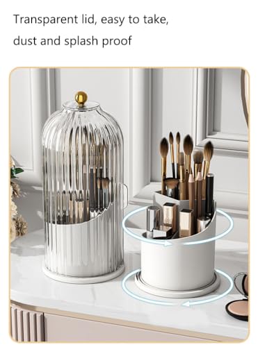 Skatx 360° Rotating Makeup Brush Holder with Dustproof Lid - White