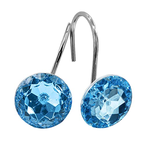 MitoVilla 12PCS Blue Diamond Crystal Shower Curtain Hooks - Rust Proof & Easy Glide