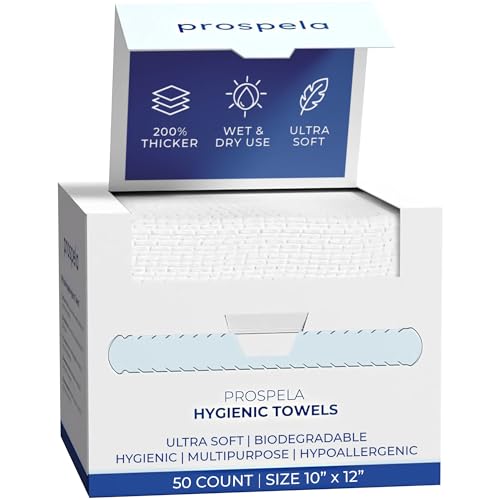 Prospela XL Disposable Face Towels – 50 Biodegradable Wipes for Makeup Removal