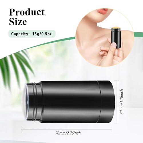 1 Pack 12x 0.5oz Black Refillable Deodorant Containers for DIY Lip Balm, 30x70mm Twist-Up