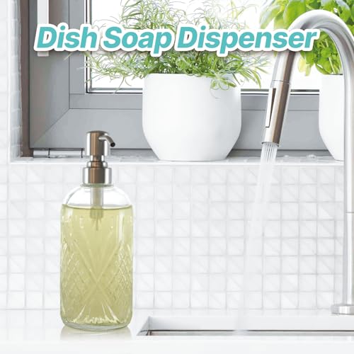 Elegant Glass Soap Dispenser 17oz with Stainless Steel Pump