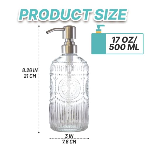 Elegant Glass Soap Dispenser with Stainless Steel Pump - 17oz