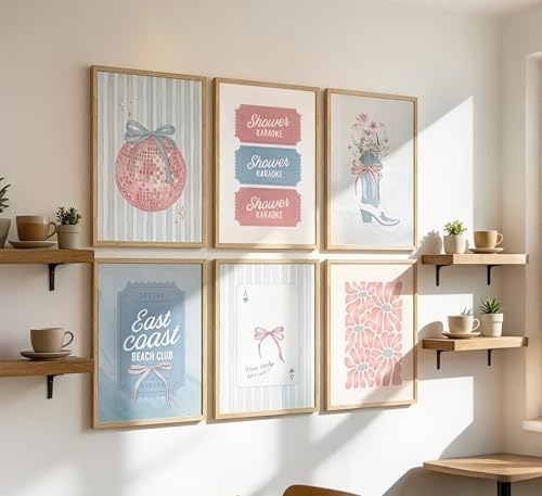 Coastal Cowgirl Wall Art Set - 6 Pink and Blue Posters 8x10