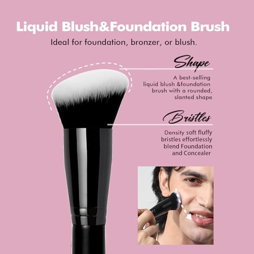 Professional Blending Makeup Brush Set for Foundation, Blush & Bronzer - Vegan Cruelty-Free