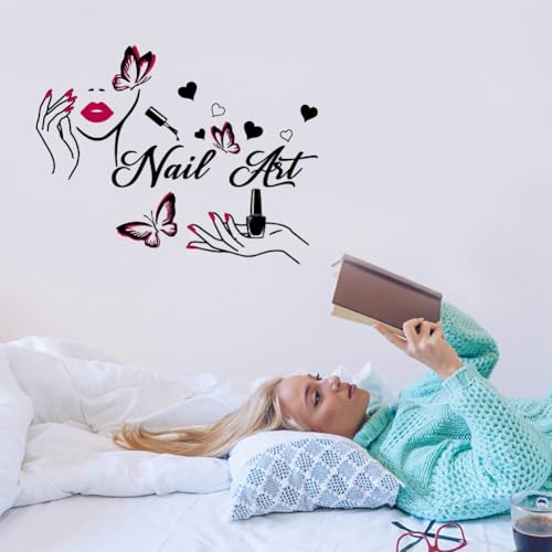 SUPERDANT Nail Art Wall Decor Stickers for Salons & Home - Butterfly & Manicure Design - DIY Peel & Stick Wall Art - Girl Woman Bedroom & Dressing Room Decor