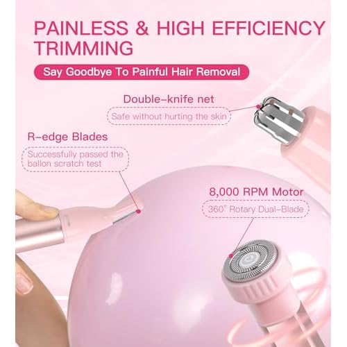 HEBECA Nose Hair Trimmer for Women 3in1 Facial Hair Removal Trimmers- Rechargeable, Waterproof, Portable with Travel Bag- Trims Nose, Ear, Eyebrow, Peach-Fuzz, Lips, Chin Face Hair Remover (Pink)