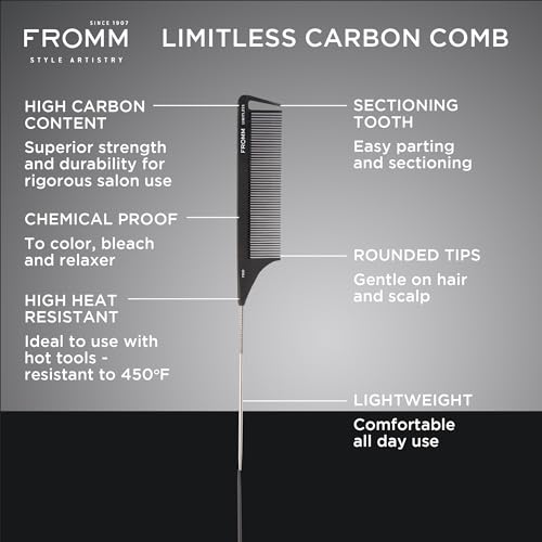 Fromm F3015 Limitless 9-Inch Pin Tail Comb - Heat Resistant & Durable (2 Pack)
