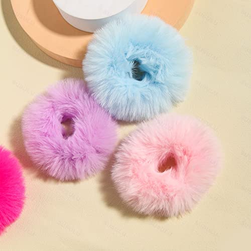 SUSULU Bright Mixed Fuzzy Faux Fur Hair Accessories - Wristband & Hair Ring Set