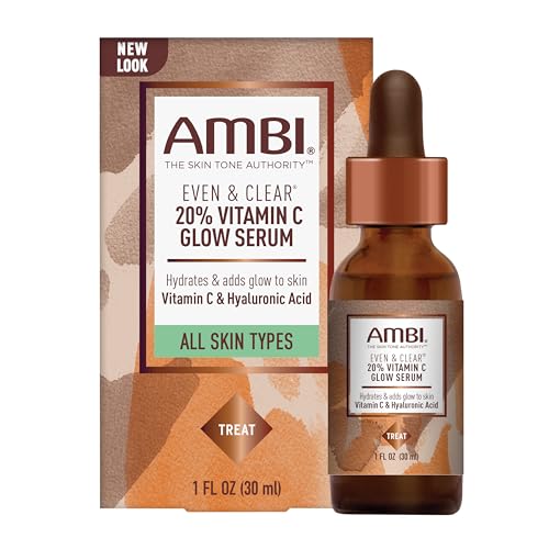 Ambi Even & Clear 20% Vitamin C Glow Serum - Hydrating Brightening for All Skin Types (1 oz)