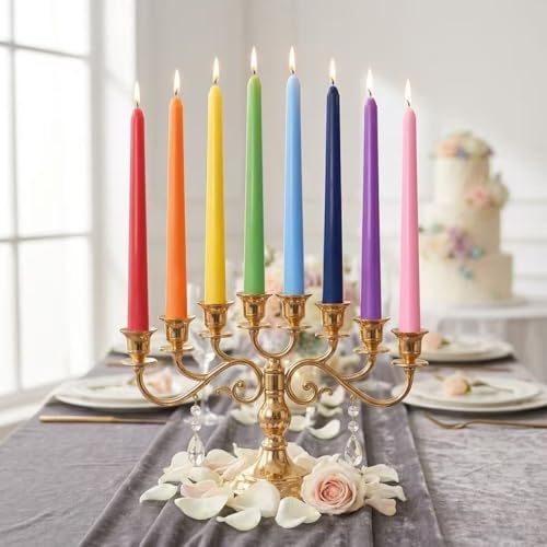 10-Inch Rainbow Taper Candles - 8 Pack, Dripless & Unscented