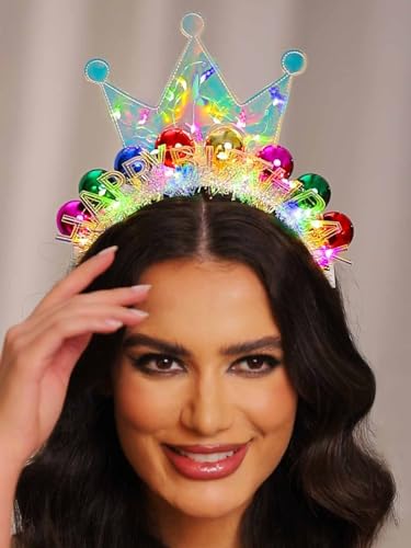 DRESBE Blue Colorful LED Birthday Headband - Light Up Hair Accessory