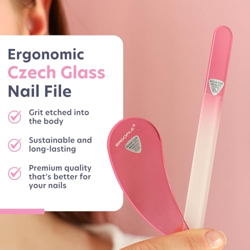 Bona Fide Beauty Ergonomic Czech Glass Nail File Set - 2pc Pink Reusable