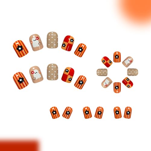 Dozsyt Halloween Press On Nails - Polka Dot Brown Ghost, 24Pcs, Halloween Nails - Variation THIS listing