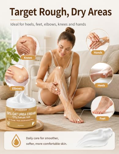 Grocerism Oat Urea Foot Cream 5.29 oz (Pack of 2) - Maximum Strength with Salicylic Acid, Hyaluronic Acid, Tea Tree & Aloe Vera