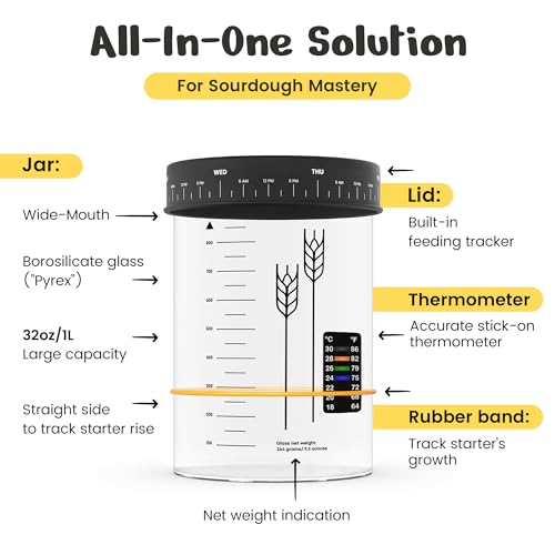 Sourdough Starter Kit with 32 oz Glass Jar & Free Chef Course