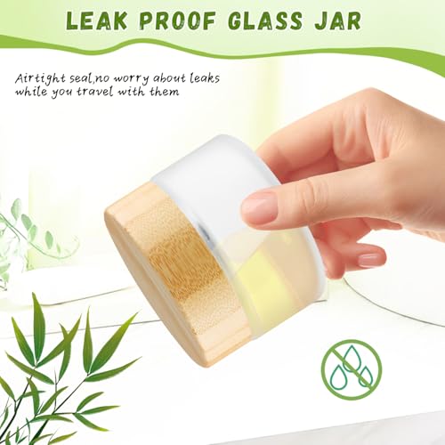 100ml Frosted Glass Bamboo Jars with Lid - 6 Pack for Cosmetics