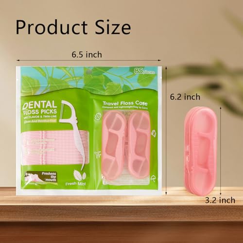 Innovihue 85 Count Dual-Line Mint Dental Floss Picks with 4 Travel Cases – 340 Count Total, Family Oral Care