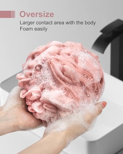 XXL Extra Large Bath Loofah Sponge 4-Pack - Soft Exfoliating Shower Pouf
