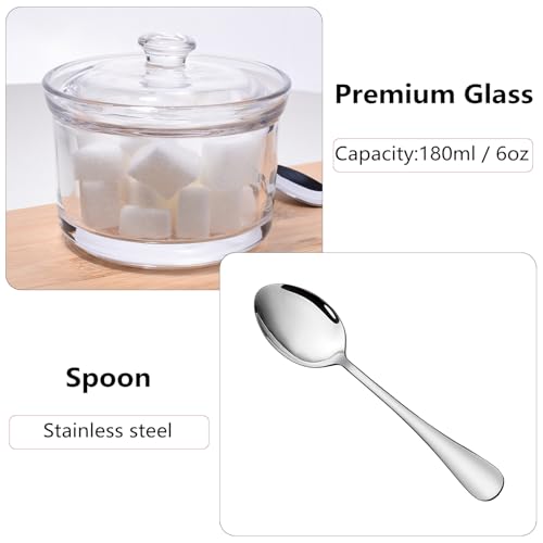 Premium 6 oz Clear Glass Sugar Bowl with Lid & Spoon