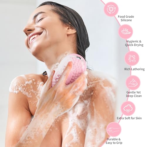 2 Pack Silicone Body Scrubber – Gentle Exfoliating Shower Brush