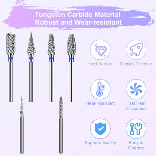 Diesisa 6-Piece Tungsten Carbide Nail Drill Bit Set - 3/32" Universal Shank