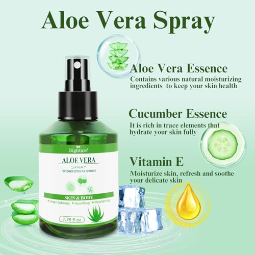 BIGHTURE Aloe Vera Facial Hydrating Spray with Cucumber & Vitamin E, 1.73 oz