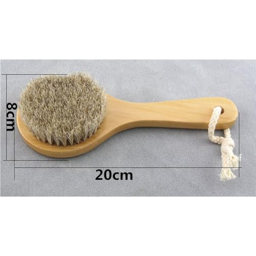 7.87 Inch Short Handle Wooden Horsehair Bath Body Brush Scrubber